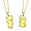 2Pcs Cat Face To Bear Pendant Necklace Women Men Couple Stainless Steel Gold Color Love Friendship Bff Chain Jewelry Set Gifts
