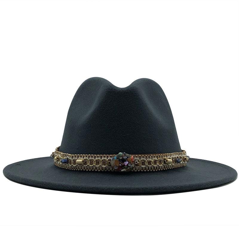Woolen Top Hat European and American Fashion Ethnic Style Hat Flat-brimmed Big-brimmed Jazz Hat