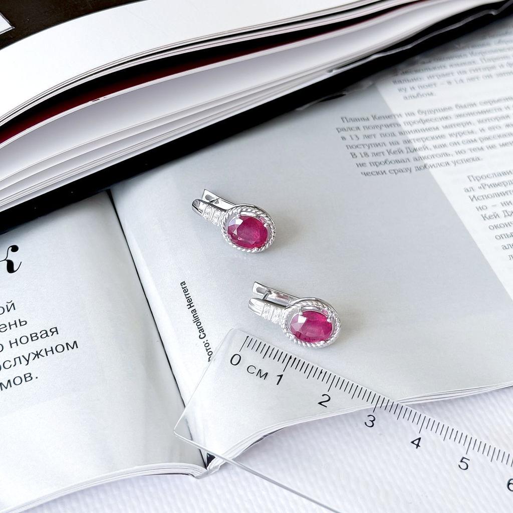 Silver Earrings with Natural Ruby 4.846ct, Cubic Zirconia (2165231)