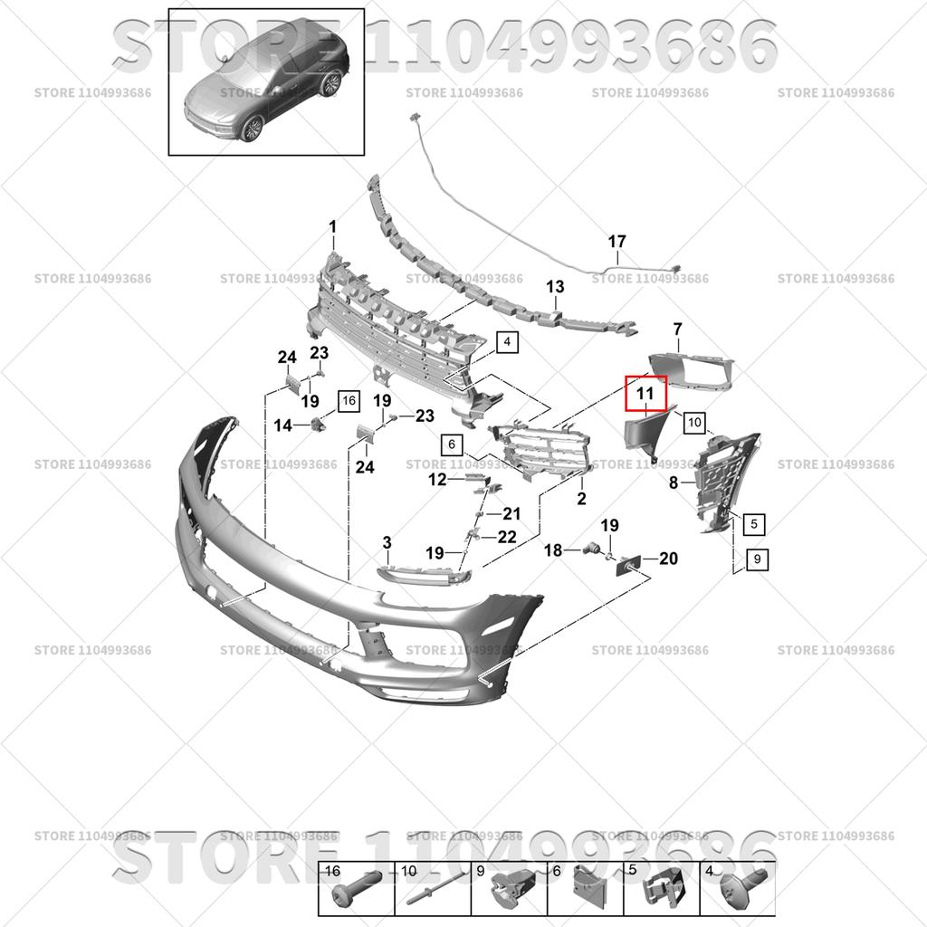For 2019-2023 Porsche Cayenne (9YA) Air Guide Matt Black Left And Right OEM 9Y0807958C 9Y0807957C 9Y0807957COK1 9Y0807958COK1