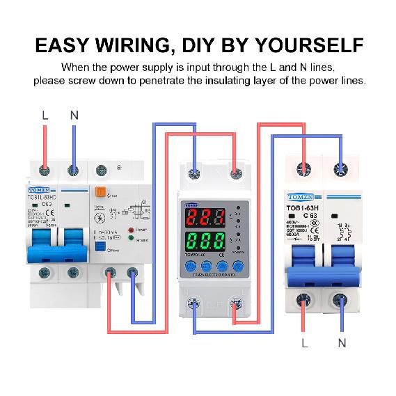 TOMZN Din Rail 110V 230V AC Adjustable Over Under Voltage Protective Device Protector Relay Monitor Current Limit 40A 63A 80A Relays 5