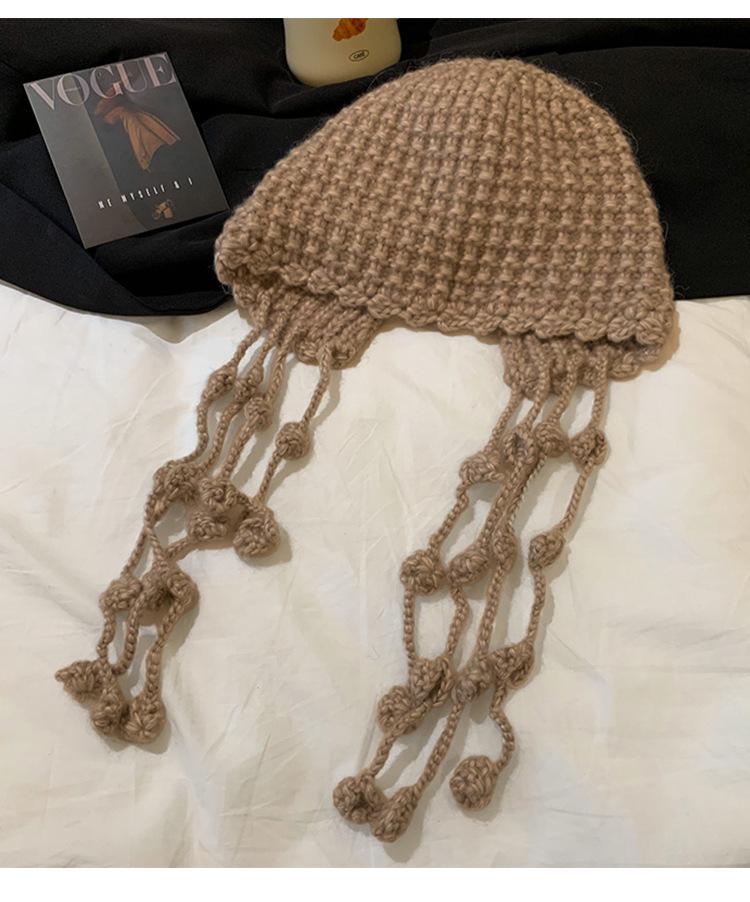 Kawanishi Women's Handmade Wool Beanie with Tassel and Ear Protection