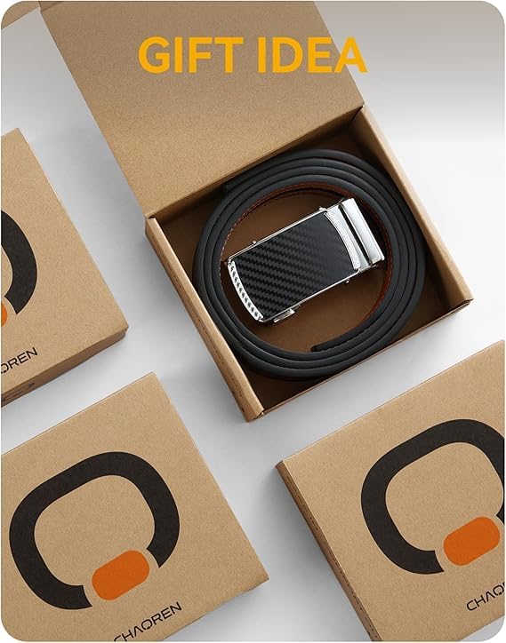 Business Large Suit Infinitely Comes with Box [CHAOREN] Men's Belt, Size, Auto-Lock, Gentleman's Belt, Leather, Holeless, Adjustable, Comfort,