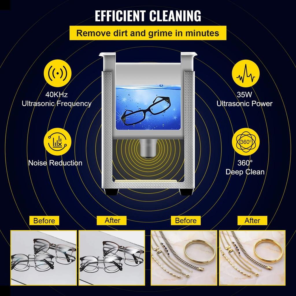 800ml Pulitore a Ultrasuoni Portatile Macchina per Lavare 35W Mini Lava-Piatti Bagno a Ultrasuoni Elettrodomestico Sonico per la Casa