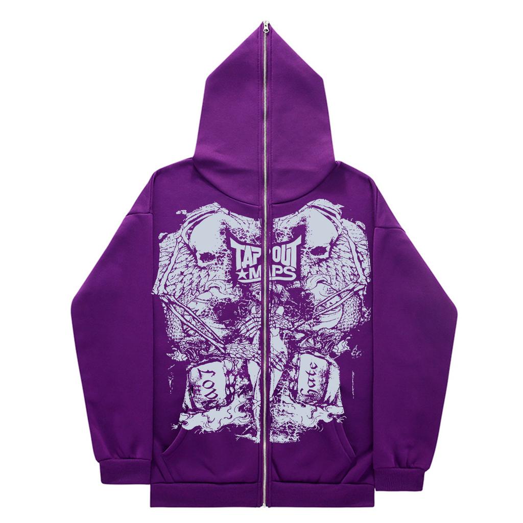 Full zip hoodie sweater gothic high street full zip oversized coat men's and women's streetwear y2 coat