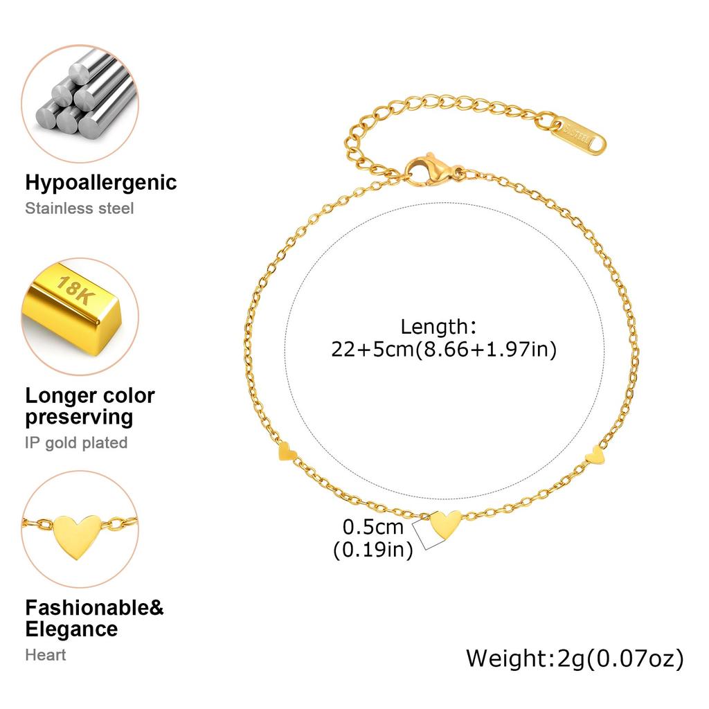 Minimalist Heart-shaped Anklet for Women,Gold Color Flat Rolo Chain Stainless Steel Anklets,Fashion Jewelry Gifts