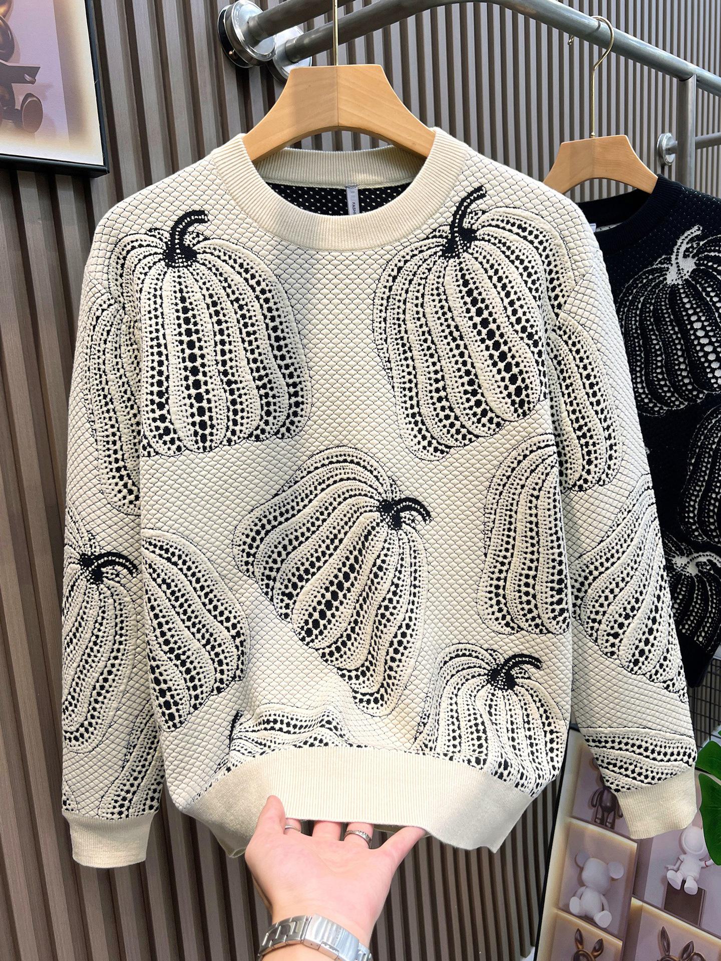 

Men s Trendy Heavyweight Round Neck 3D Pumpkin Jacquard Sweater - Autumn/Winter Woolen Knitwear XL 67.5-75 kg бежевий