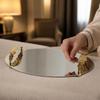 Oval Tray with Leaf Handles Sleek Metal Gold Modern for Hotel