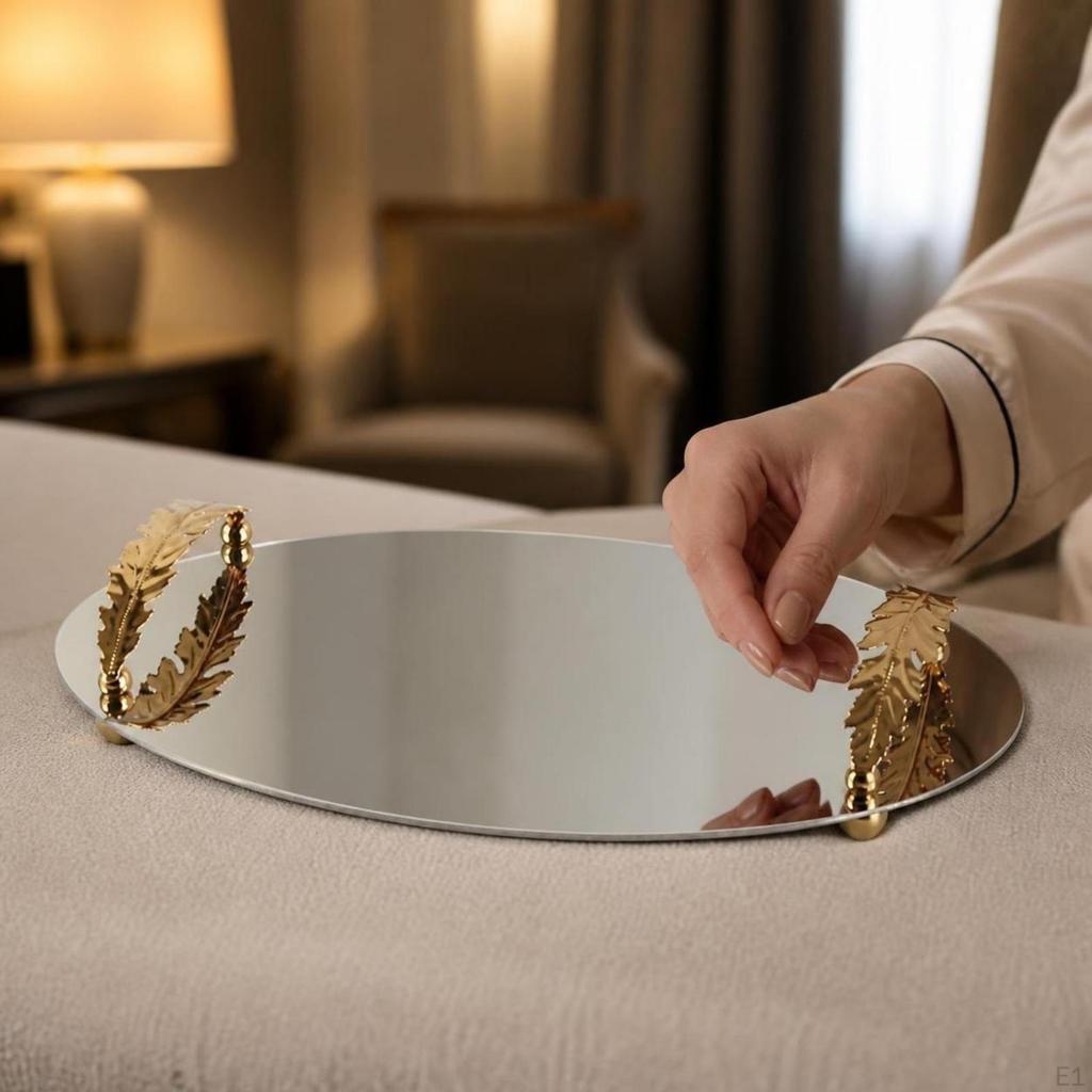 Oval Tray with Leaf Handles Sleek Metal Gold Modern for Hotel
