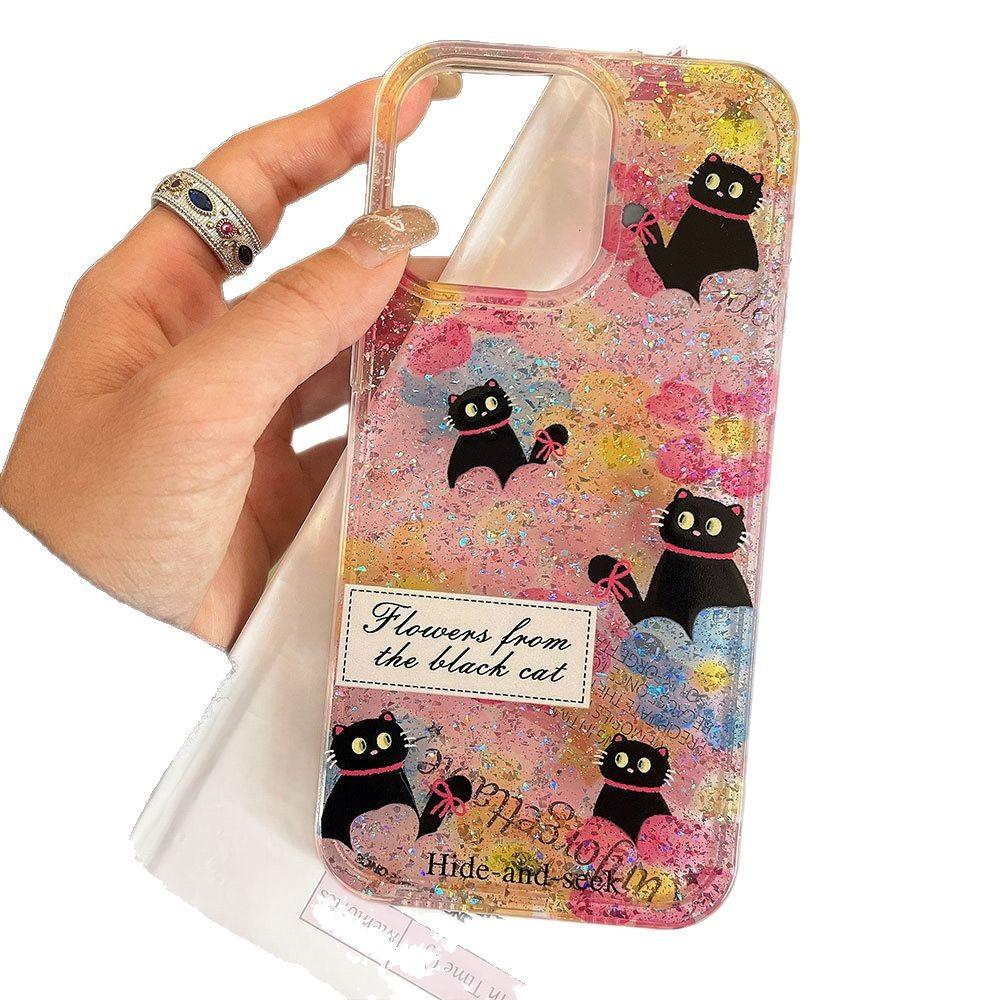 Cute Cats Suitable for Apple 16pro Mobile Phone Case IPhone 15 Protective Case 14 Glitter Powder 13promax Soft Edge
