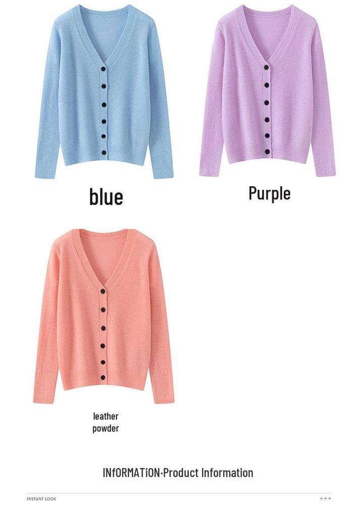 Women's 100% Pure Cashmere V-Neck Cardigan - New Fashion, Casual Knit Sweater Coat