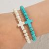 Classic Turquoise Cross Beaded Bracelet Couple Elastic Rope Fashion Texture Party Jewelry Gift Wrist Accessories