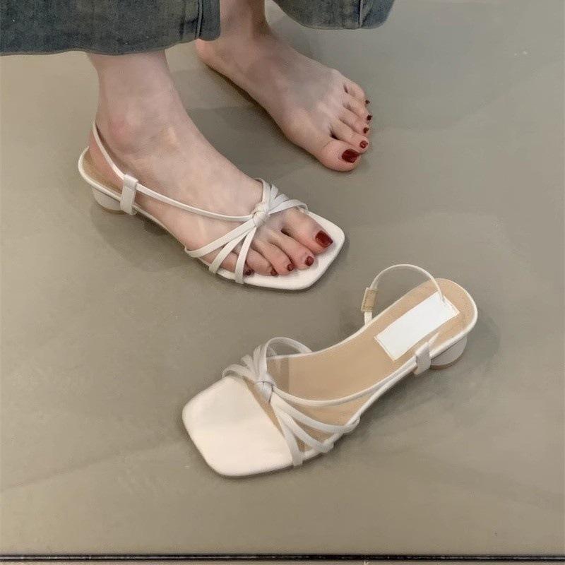 

Нежные фееричные сандалии новый темперамент элегантные плетеные сандалии на толстом каблуке с тонкими ремешками и открытым носком 35