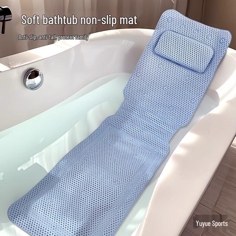 Anti-Slip PVC Bathtub Mat with Suction Cups, Pillow, and Backrest for a Relaxing Bubble Bath