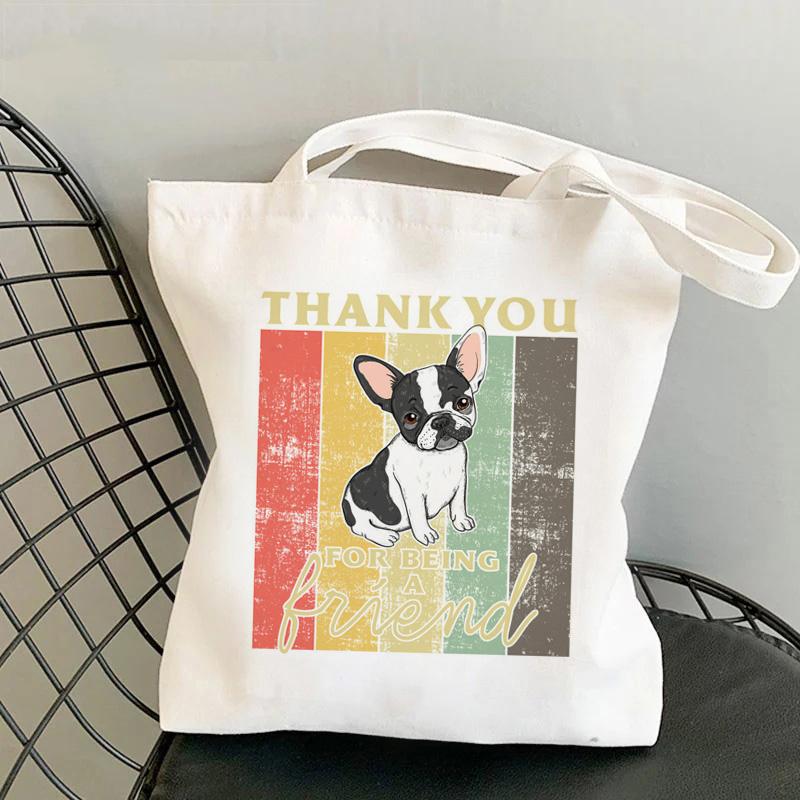 Frenchie French Bulldog Print Reusable Women Shopping Tote Bag Women Shoulder Bag Students Teacher Book Bag Travel Storage Bags