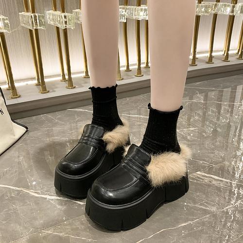 

Модные женские тапочки Muller Furry 2024 года, новая верхняя одежда на танкетке 8 см, толстая подошва, увеличивающая высоту, полутапочки-мюли 39 чёрный