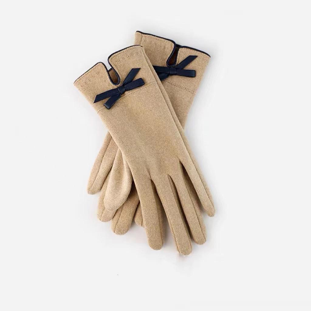 

Перчатки для вождения осенью и зимой в форме банта для женщин, утолщенные и плюшевые, теплые, ветрозащитные и с сенсорным экраном One Size хаки