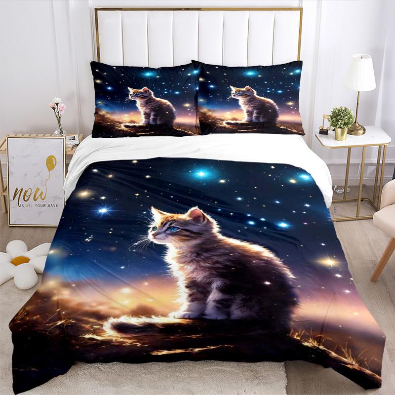 3pcs Anime Cat Bedding Set - Includes One Quilt Cover and Two Pillowcases (No Core) - Perfect for Bedroom and Guest Room Decoration, Festive