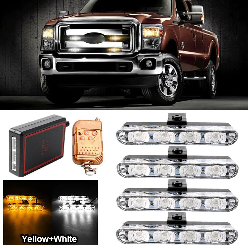 

4 в 1 светодиодные полицейские огни, стробоскопические огни для автомобилей, аварийные сигнальные лампы, предупреждающие огни для автомобилей, мигающие огни для лобового стекла грузовиков