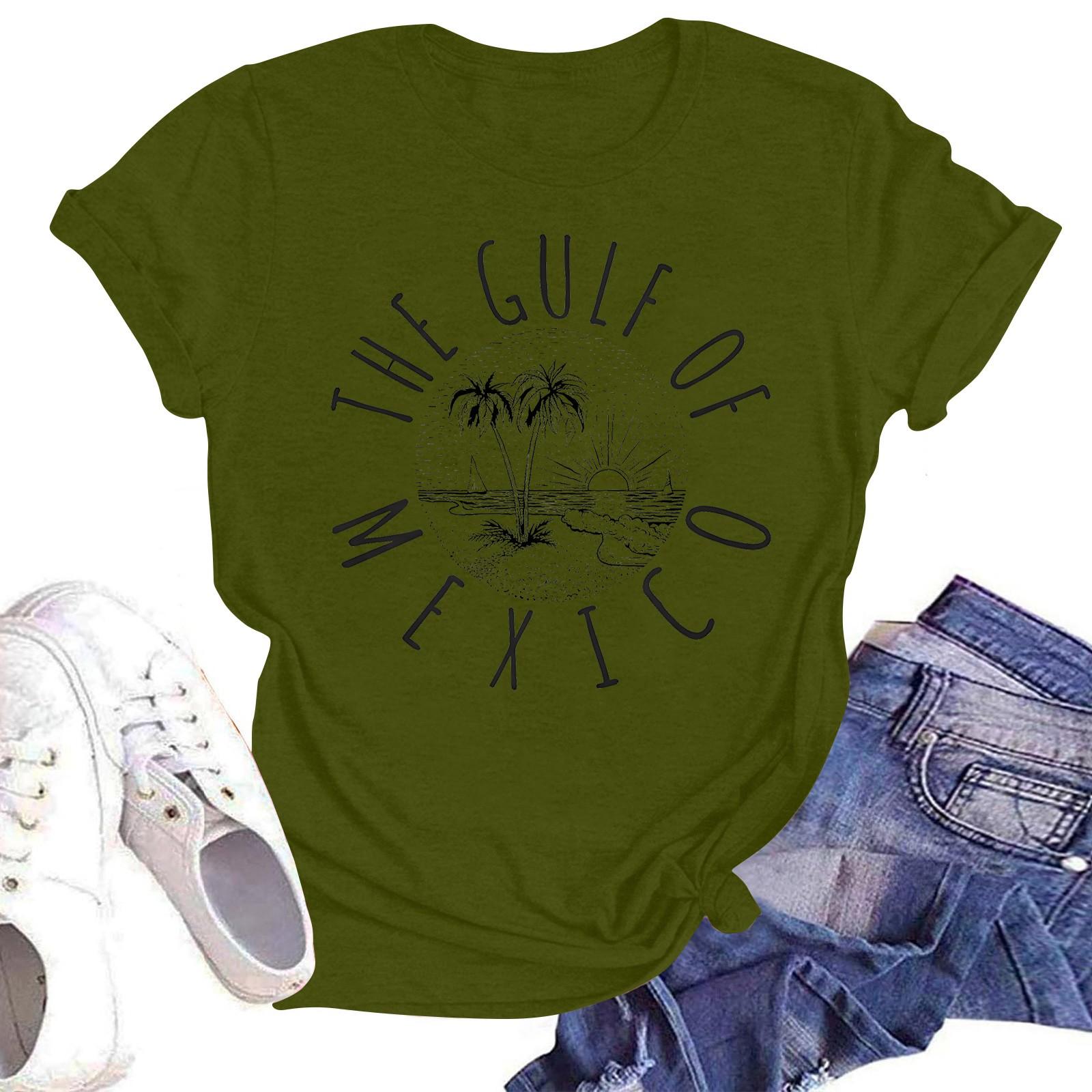 

Женская повседневная модная уличная футболка с коротким рукавом и принтом в мексиканском стиле L армия зеленый