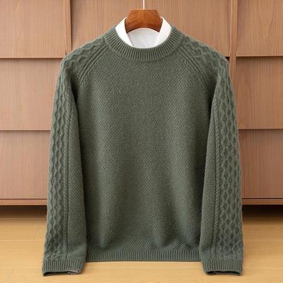 Men's Thickened Cashmere Jacquard Sweater - Warm, Round Neck Knitwear for Autumn/Winter