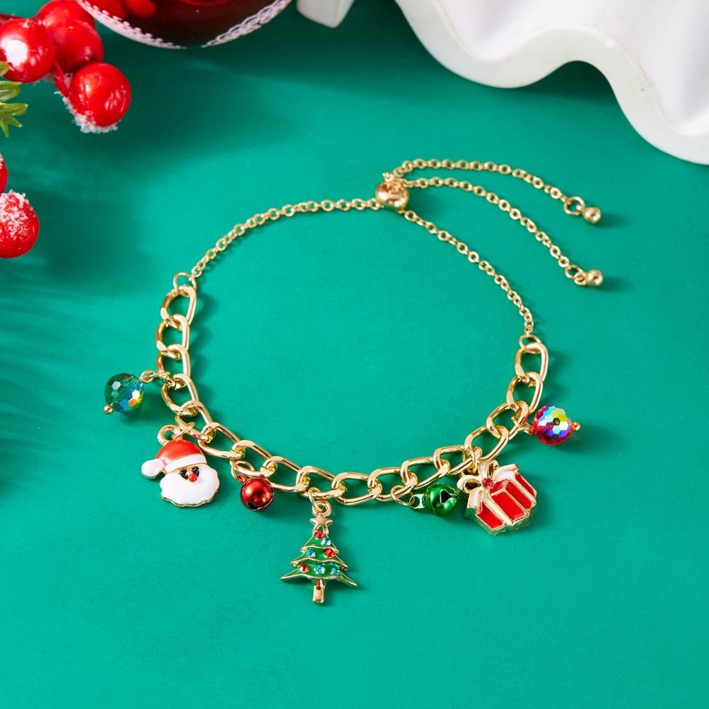 Christmas Bell Santa Claus Tree Deer Wreath Snowman Gift Box Crystal Pendant Bracelet Xmas Chain Bangles For Women Men Jewelry