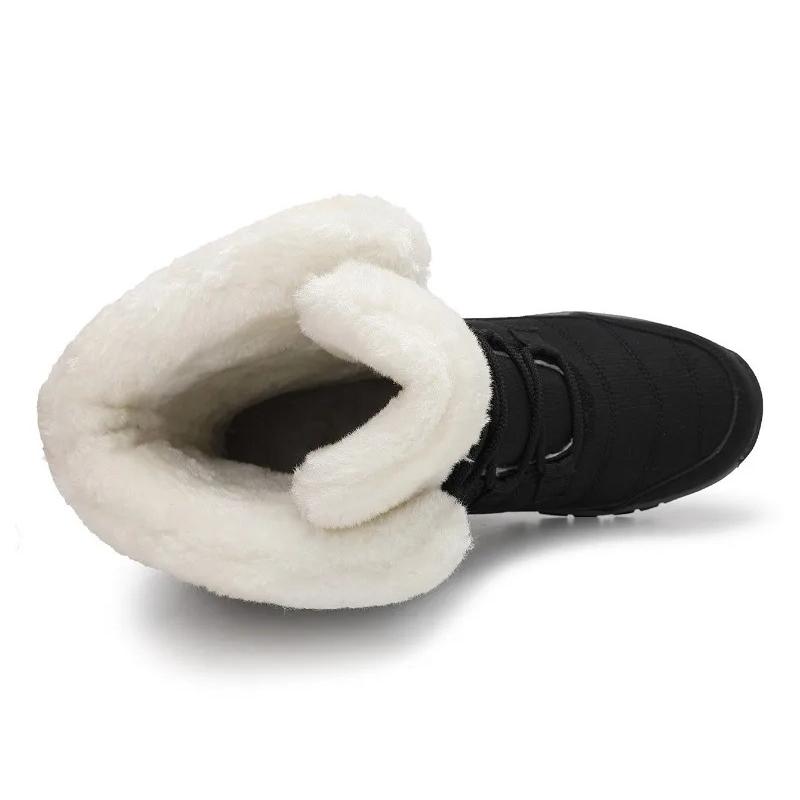 Women Winter Snow Boots Plush Lace Up Mid Calf Boots Thick Sole Warm Cotton Shoes Outdoor Hiking Sneakers Non Slip
