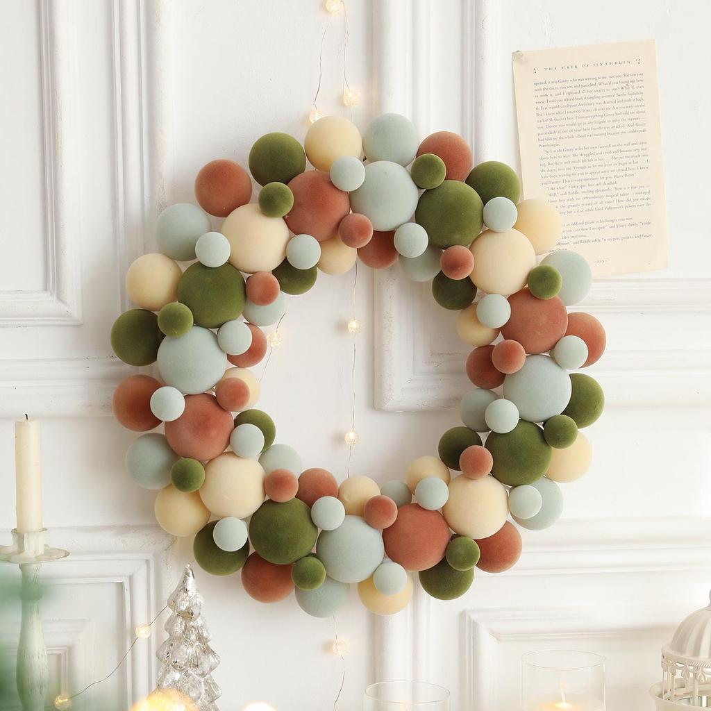 Colorful Flocked Christmas Ball Wreath for Tree, Wall, or Door Decoration