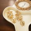 Exaggerated Style Retro Stud Earrings Light Luxury Gold Tassel Diamond Flower Earrings Unique Personality Temperament Earrings