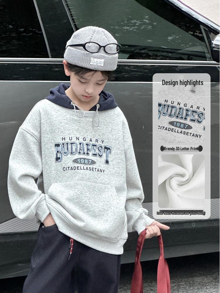 2025 Autumn/Winter Unisex Korean Style Fleece Hoodie for Medium & Large Children