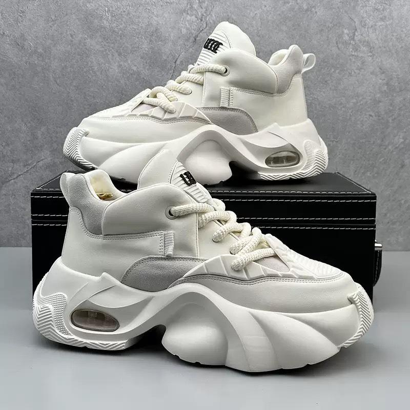 2025 Men's Non-Slip Thick Sole Dad Sneakers: Casual, Wear-Resistant, Versatile White Minimalist Shoes
