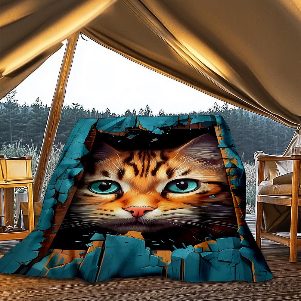 1pc Cat Breakthrough Outdoor Blanket Soft Flannel Cozy for Travel & Camping All Season