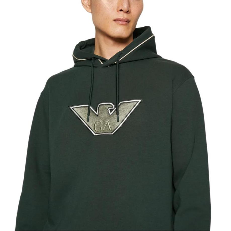 Emporio Armani Fw23 Solid Color Logo Embroidered Drawstring Hoodie Men Hoodies Dark-Green 6R1ME5-1JHSZ-05B7