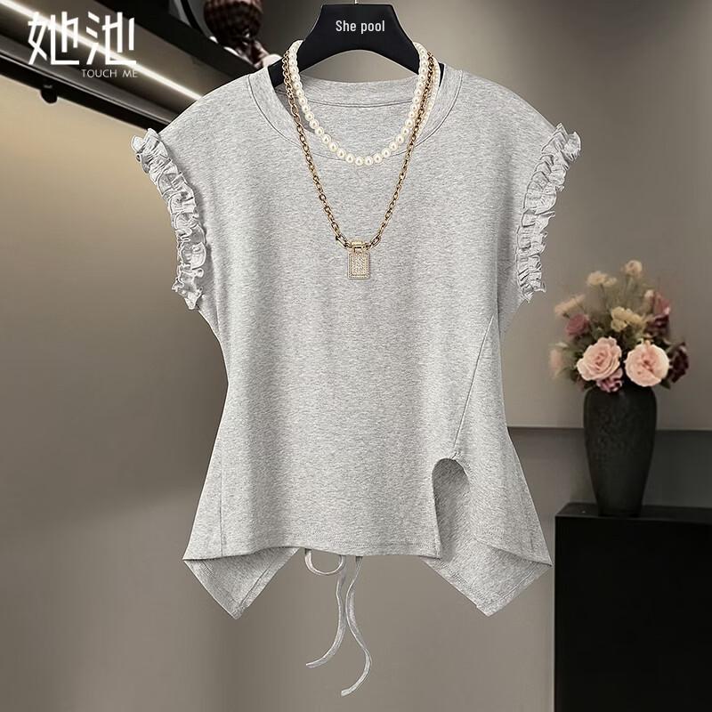 Women s Irregular Ruffle Sleeveless Crop Top with Waist Tie S