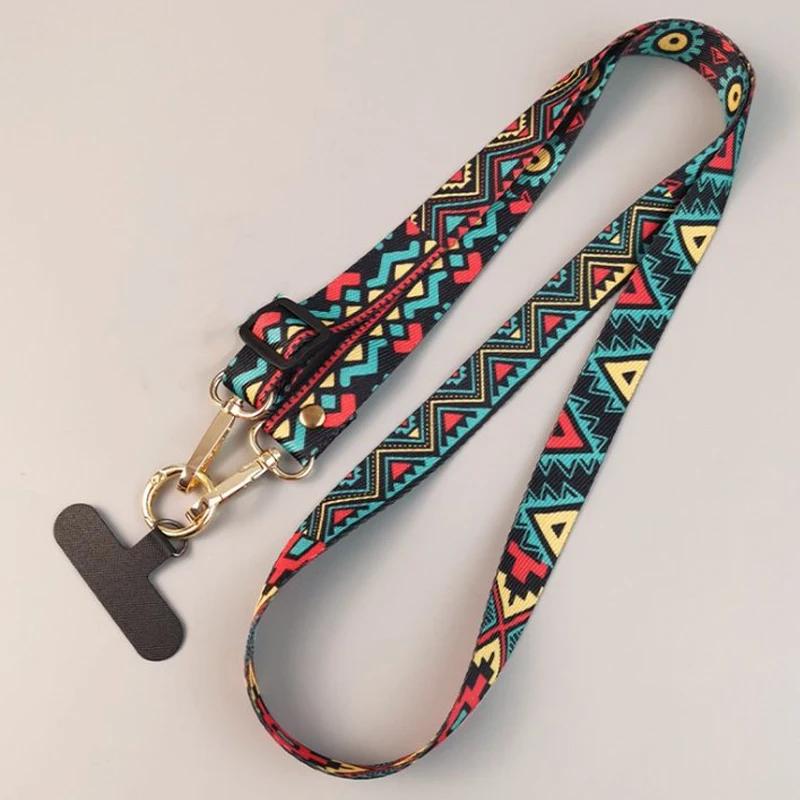Universal Phone Clip Antilost Retro Pattern Strap Crossbody Long Strap Adjustment Length Hanging Neck Strap Mobile Phone Lanyard