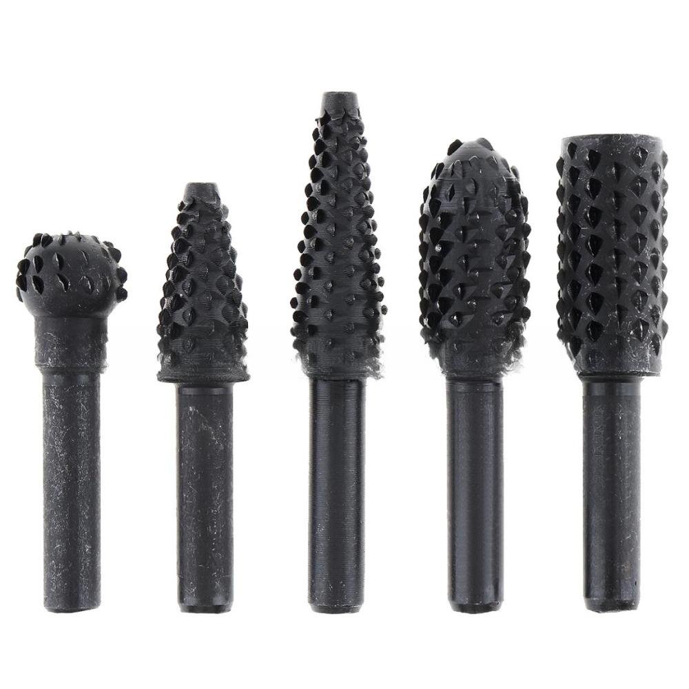 Set of 5 Black Gray Woodworking Wolf Tooth Sticks Rotating Files Electric Grinding Heads Drill Bits DIY Grinding ToolAccessories