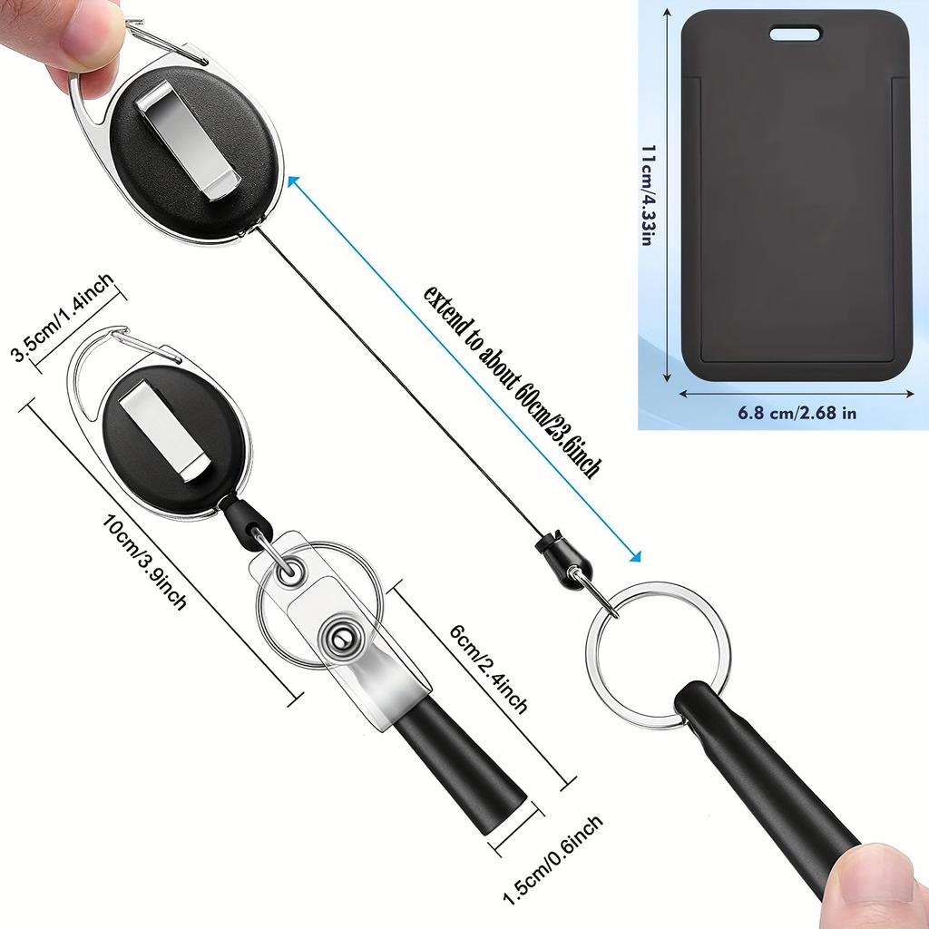 Multicolor Zinc Alloy High Resilience Solid Color Keychain Badge Holder with Pen Sleeve Retractable Easy Pull Buckle