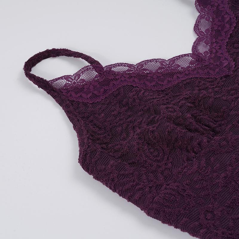 Purple V-neck Lace Patchwork Slim Camisole for Summer 2026