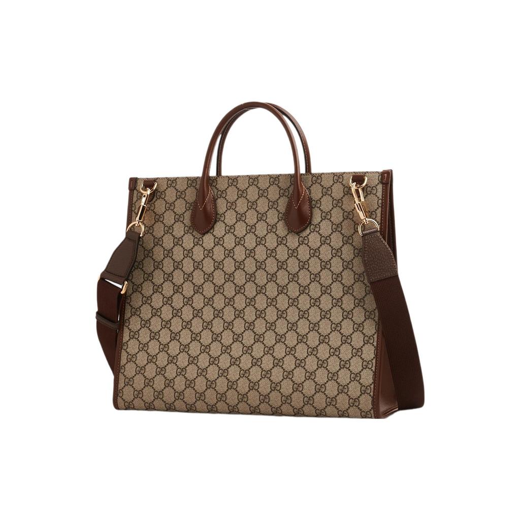 Gucci Monogram Logo Interlocking Double G Large Capacity Canvas And Leather Tote Bag Unisex Tote Bags Ebony Brown 674148-92THG-8563