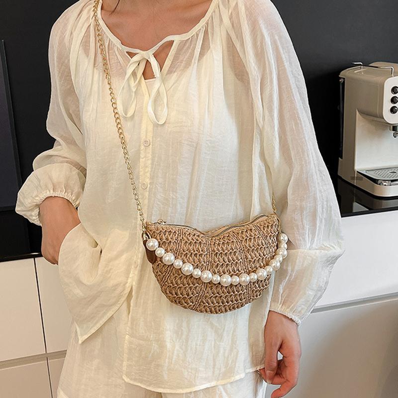 Spring New Casual Straw Woven Beading Shoulder Bags High Quality Personality Fashion Portable Crossbody Bags for Women