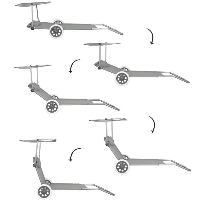 Tumbona - SPRINGOS - Reclinable - Reposacabezas - Ruedas de goma - Parasol - Gris
