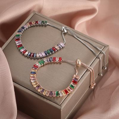 New Sparkling Elegant Colorful Crystal Rainbow Zircon Stone Bracelet Women's Temperament Party Holiday Jewelry Accessories Gift
