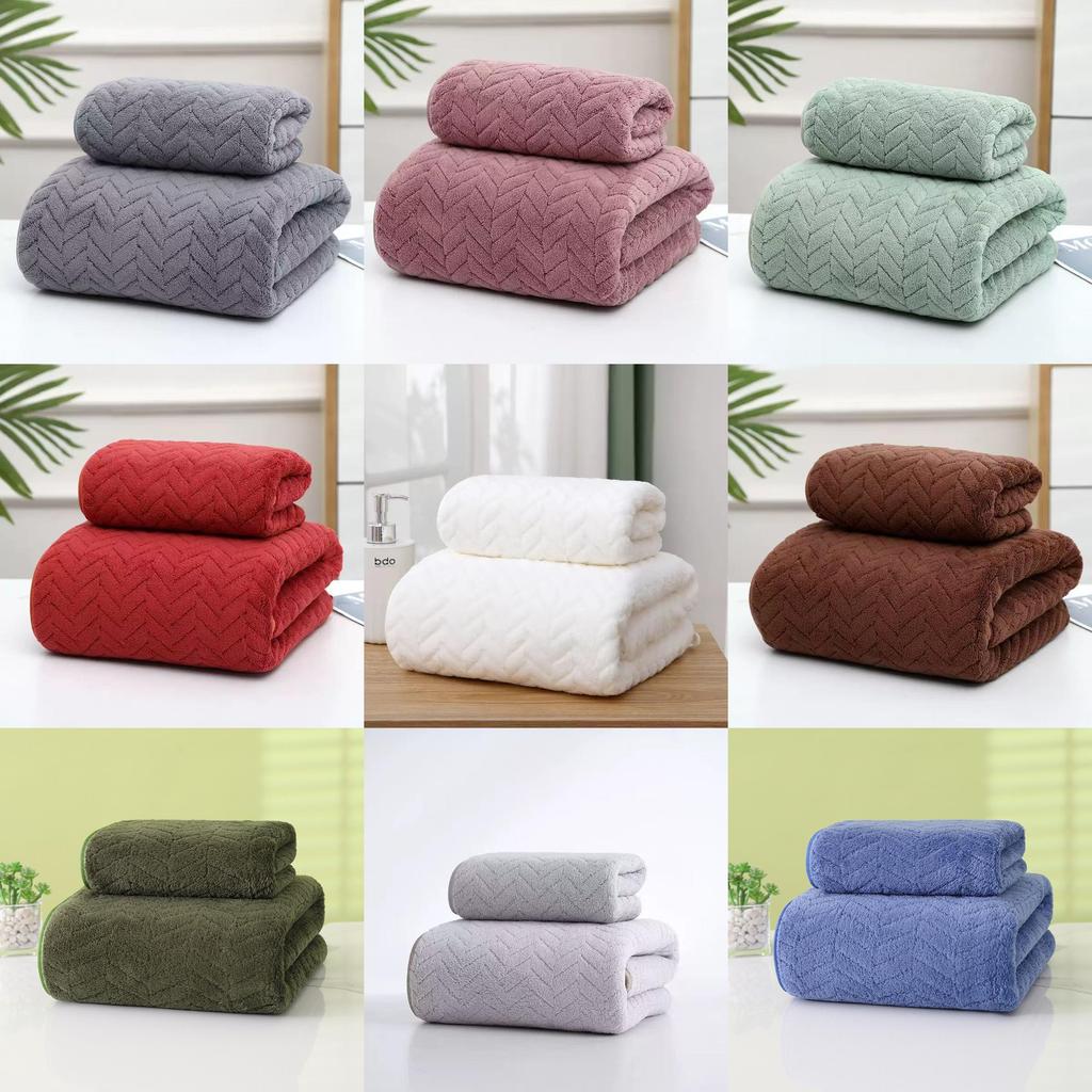 Coral Fleece Towel Set With Solid Color For Home Use And Gift Giving