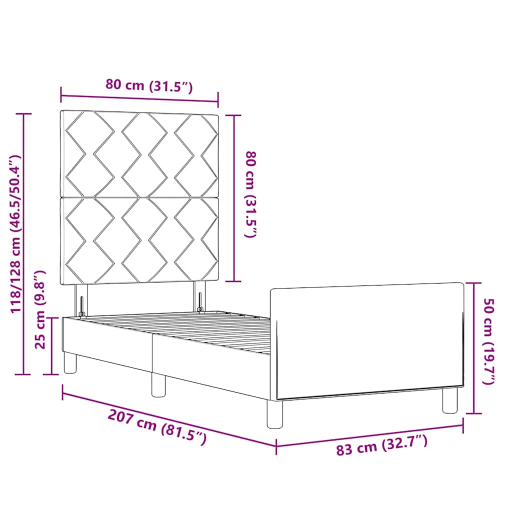 Bed Frame with Headboard Black 80 x 200 cm Fabric