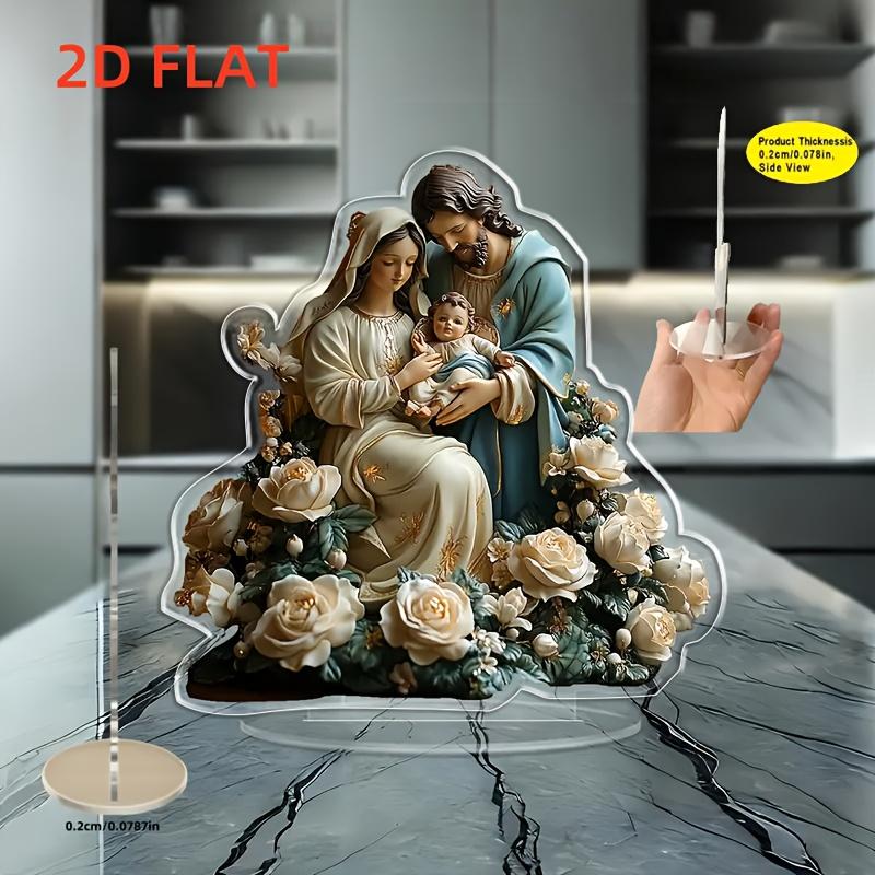 2D Flat Nativity Scene Acrylic Desktop Decoration, Flower, Home Decor Plaque Hanging Wall Art Decorative Garden Decoration for Room Door Signs Hanging
