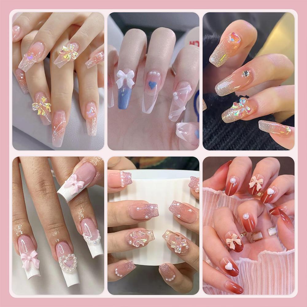 12Grids/Box Mixed Resin Bowknot Nail Charms 3D Colorful Bow Kawaii Rhinestone Nail Art Decorations DIY Manicure Parts Pen Tweeze