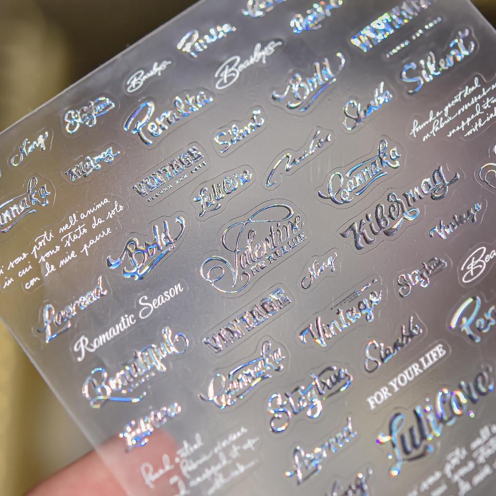 Tomoni Trendy Laser Nail Stickers: Modern Simple Script Letter Decor