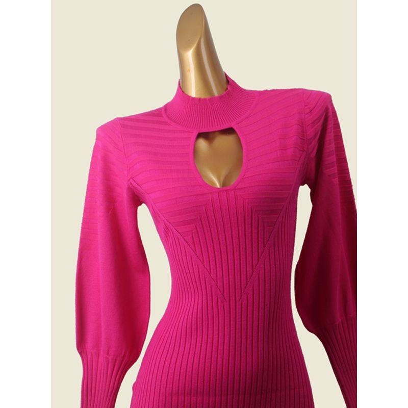 American Brand Hollow-out Sexy Slim Fit Knitted Hip Skirt Foreign Trade Small Stand Collar Long Sleeve Slimming Sexy Dresses for Women