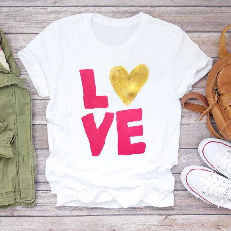 (Asian Size) trend love cute Lady Female Casual T Shirt Printed Clothing Top Fashion Short Sleeve T-shirts Women Graphic Tee
