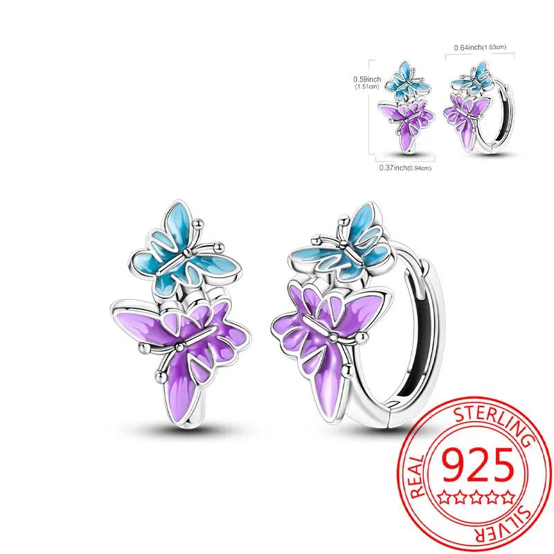 Pink Series Romantic Flower Butterfly Unicorn Tulip Geometry 925 Silver Earrings Boutique Fine Jewelry Gifts for Women